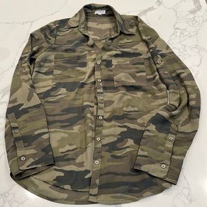 Express size medium, women’s camouflage blouse polyester
